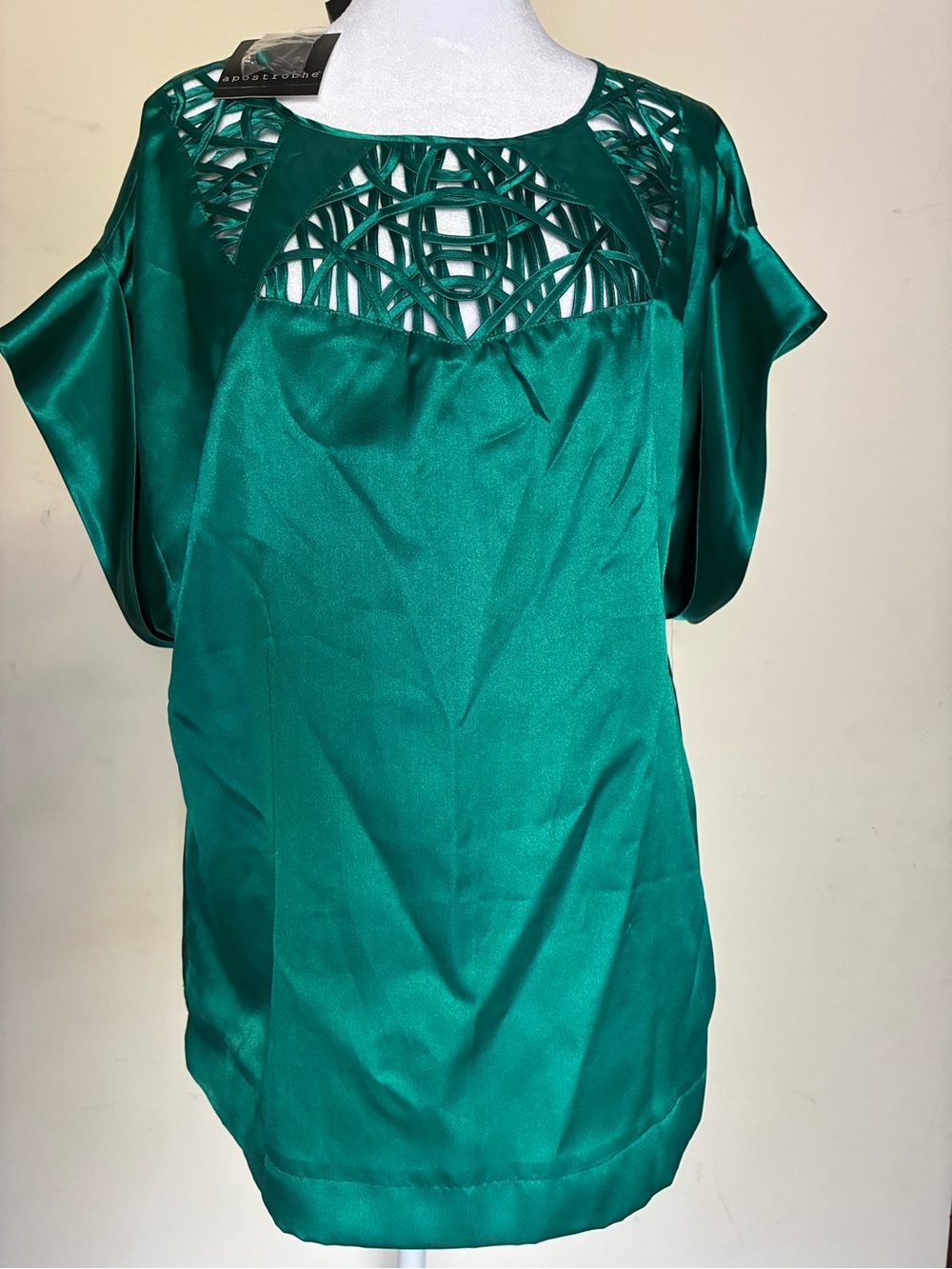 NWT Apostrophe Emerald Green Satin Cutout Neckline Blouse Top XL